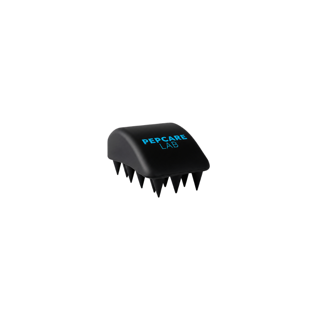 Pepcare Lab black silicone scalp massage brush viewed from the front