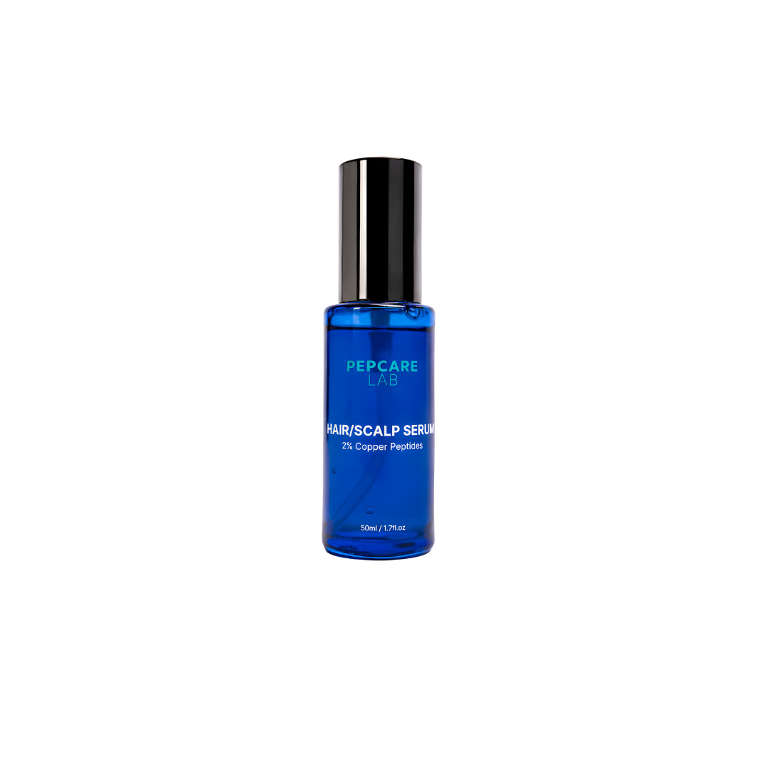 Pepcare Lab Hair & Scalp Serum with 2% copper peptides in a 50 mL blue bottle