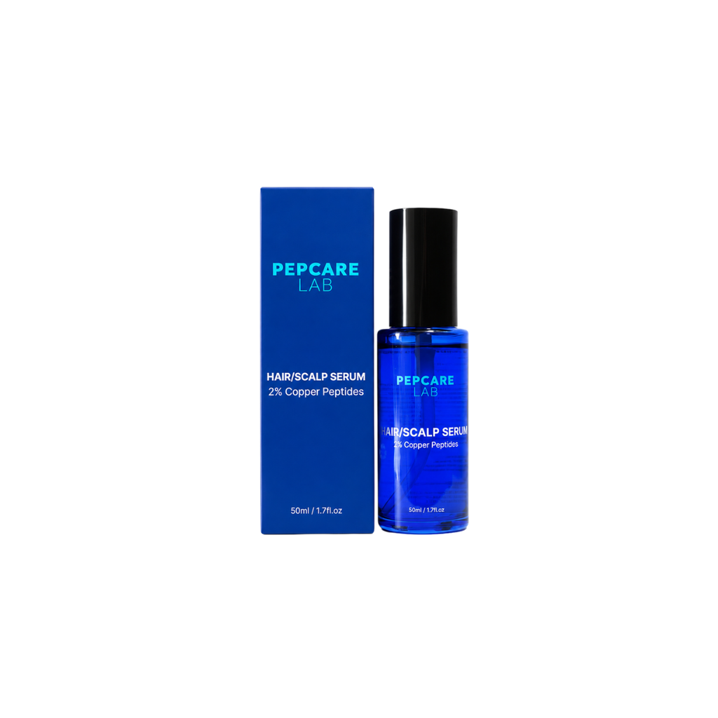 Pepcare Lab 2% Copper Peptide Hair & Scalp Serum with its blue product box